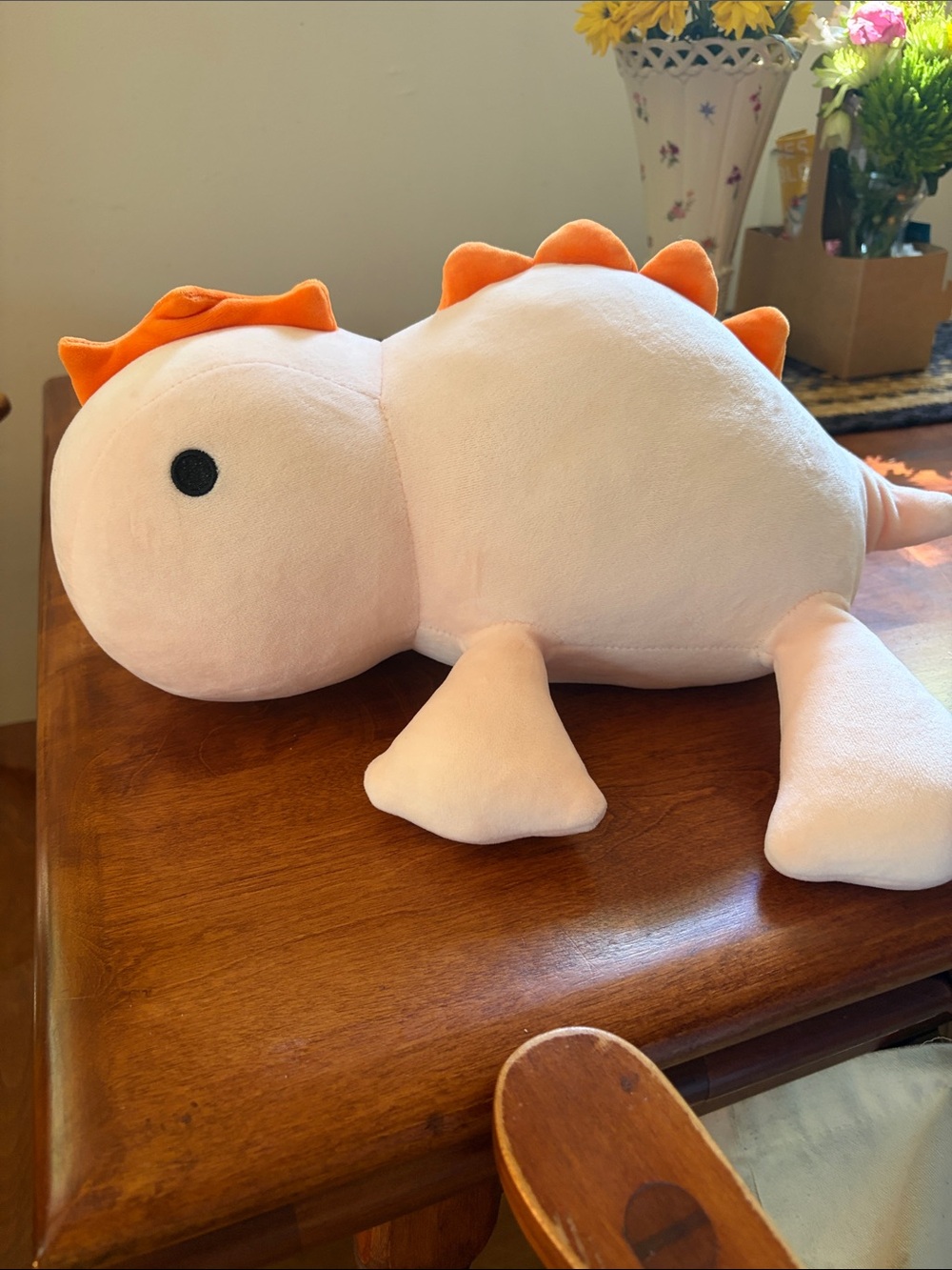 Comforting, Weighted Plush, stuffed animal, Dinosaur Pillow - Pale Pink,Orange